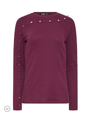 Long Tall Sally Red Metal Detail Ribbed Top - Image 5 of 6
