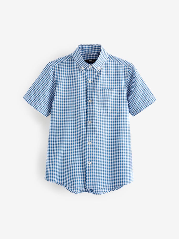 Blue Short Sleeve Oxford Check Shirt (3-16yrs) - Image 1 of 3 Blue Short Sleeve Oxford Check Shirt (3-16yrs) - Image 1 of 3