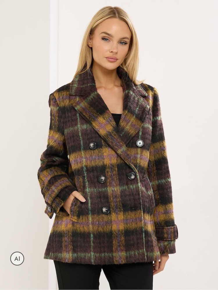 Star by Julien MacDonald Brown Checks Peacoat - Image 1 of 6 Star by Julien MacDonald Brown Checks Peacoat - Image 1 of 6