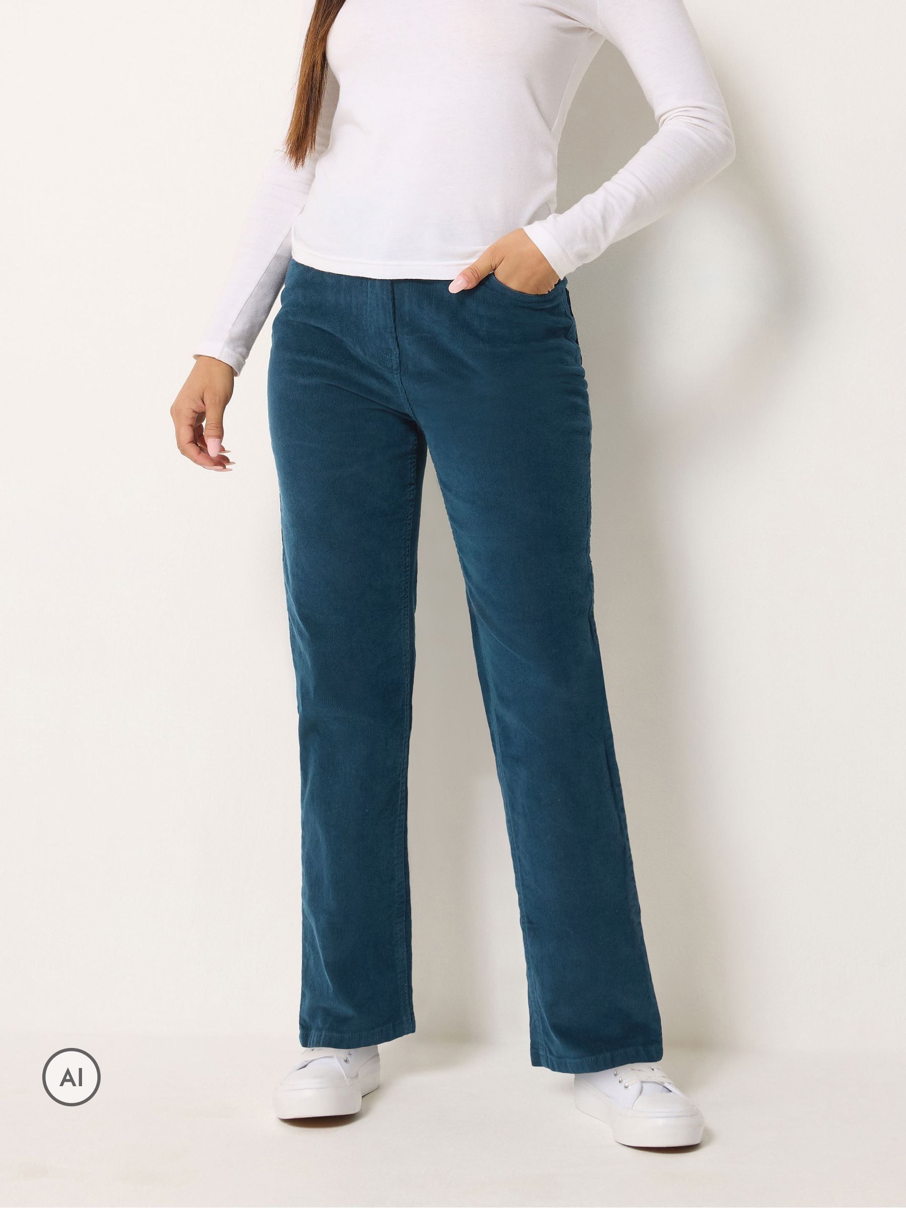 M&Co Women's Dark Blue Straight Leg Cord Trousers In | : Small - Image 1