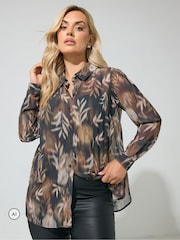 Yours Curve Brown London Abstract Floral Shirt - Image 1 of 5
