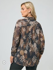 Yours Curve Brown London Abstract Floral Shirt - Image 3 of 5