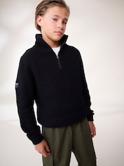 Black Utility Knitted Quarter Zip Jumper (3-16yrs) - Image 1 of 8