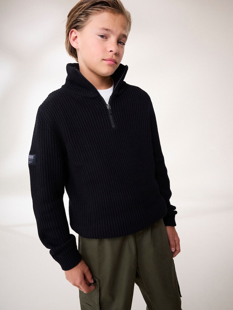 Black Utility Knitted Quarter Zip Jumper (3-16yrs) - Image 1 of 8
