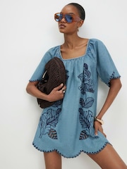 River Island Blue Cutwork Denim Mini Dress - Image 1 of 4
