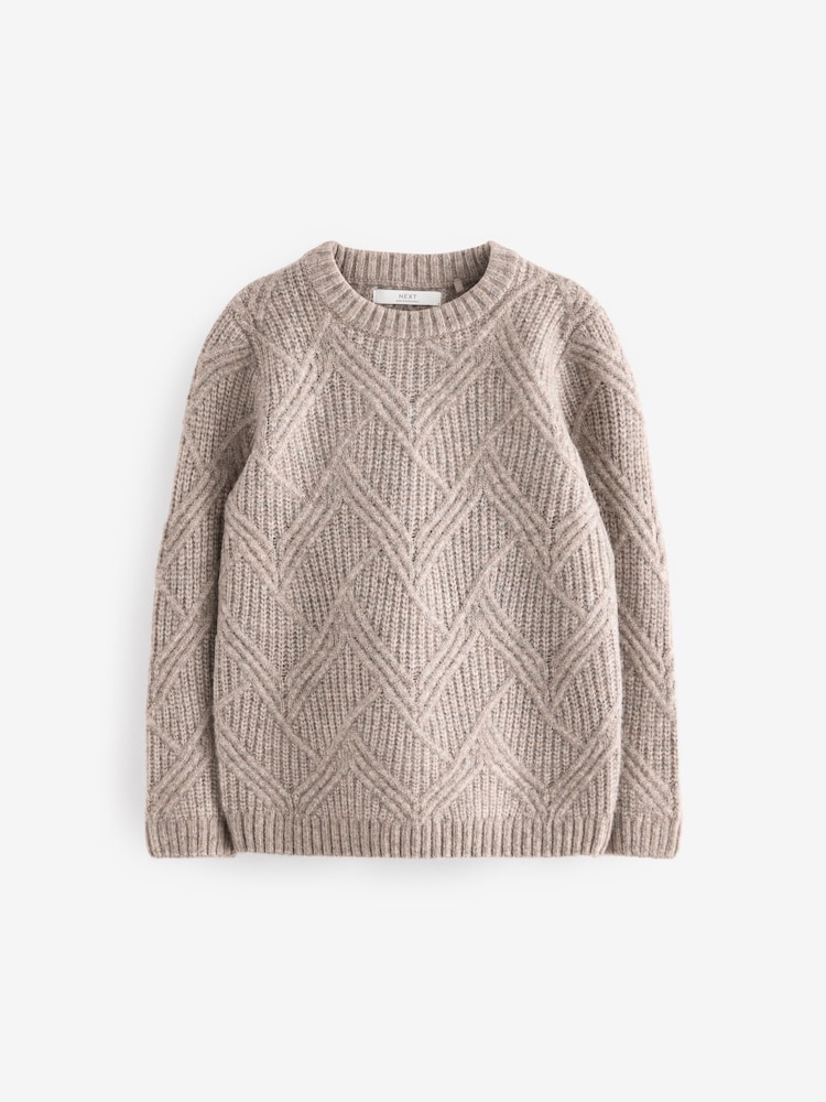 Neutral Textured Knitted Crew Neck Jumper (3-16yrs) - Image 1 of 4