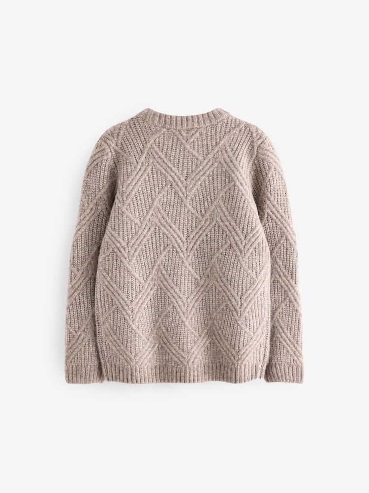 Neutral Textured Knitted Crew Neck Jumper (3-16yrs) - Image 2 of 4