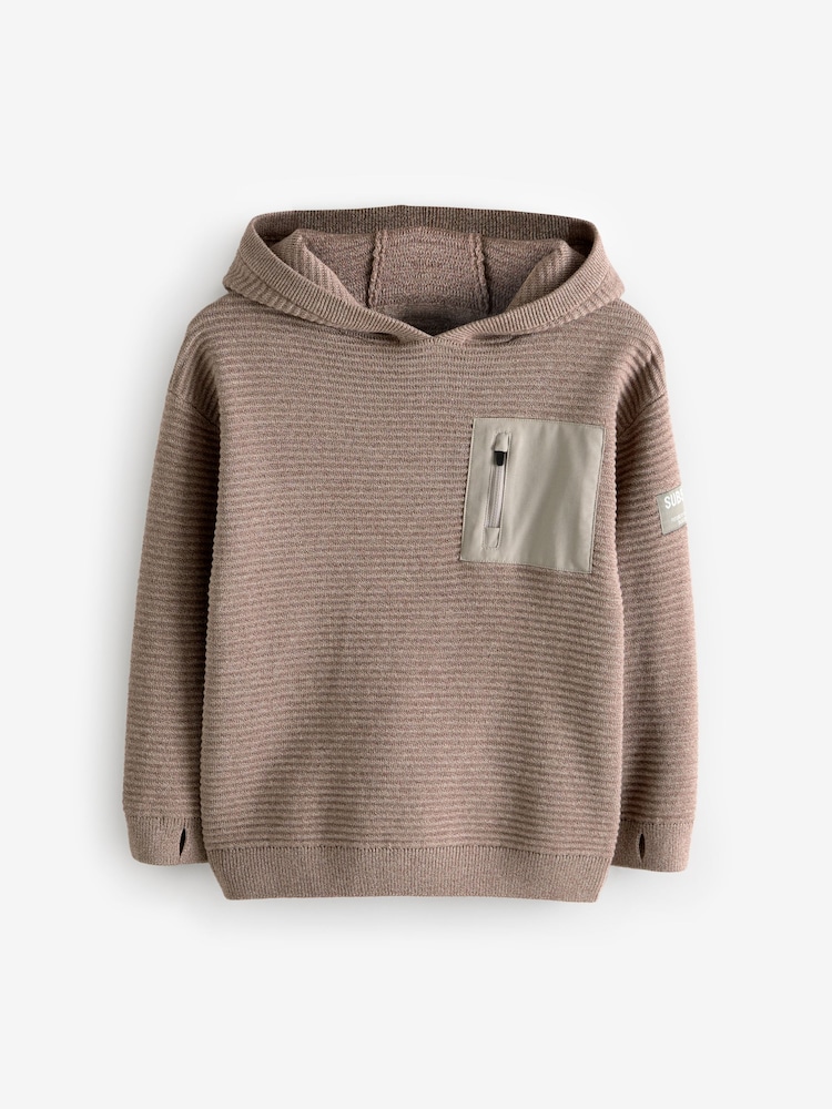 Taupe Brown 100% Cotton Utility Knitted Hoodie (3-16yrs) - Image 1 of 4