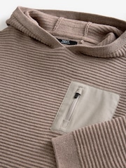 Taupe Brown 100% Cotton Utility Knitted Hoodie (3-16yrs) - Image 4 of 4