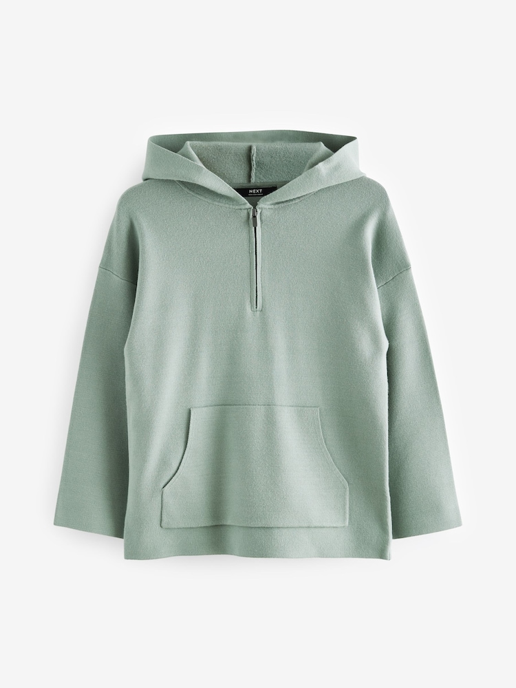 Mineral Blue Quarter Zip Knitted Hoodie (3-16yrs) - Image 1 of 4