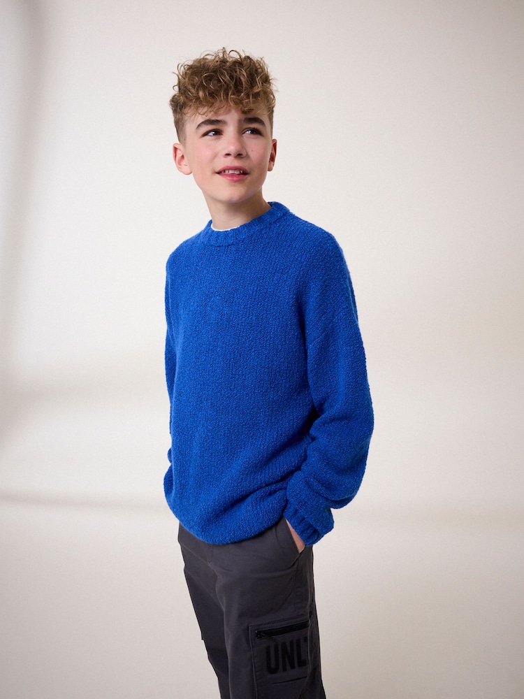 Cobalt Blue Bouclé Crew Neck Jumper (3-16yrs) - Image 1 of 7