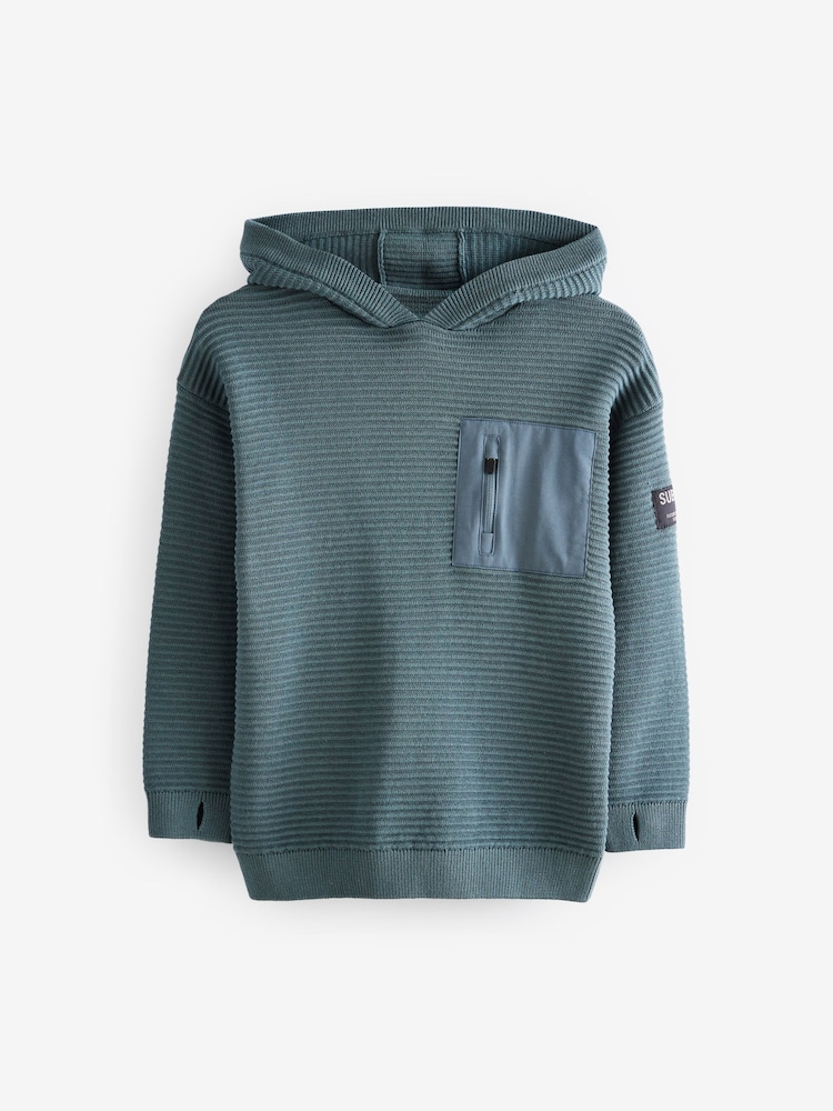 Blau - Utility-Strick-Hoodie aus 100 % Baumwolle (3–16 Jahre) - Bild 1 von 5
