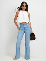 River Island Blue Mid Rise Classic Relaxed Flare Leg Jeans - Image 1 of 4