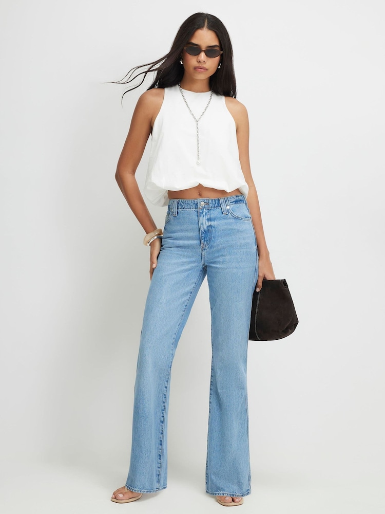 River Island Blue Mid Rise Classic Relaxed Flare Leg Jeans - Image 1 of 4