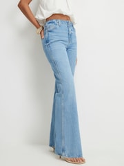 River Island Blue Mid Rise Classic Relaxed Flare Leg Jeans - Image 2 of 4