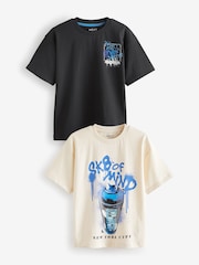 Black/Ecru Graphic Short Sleeve 100% Cotton T-Shirts 2 Pack (3-16yrs) - Image 1 of 6
