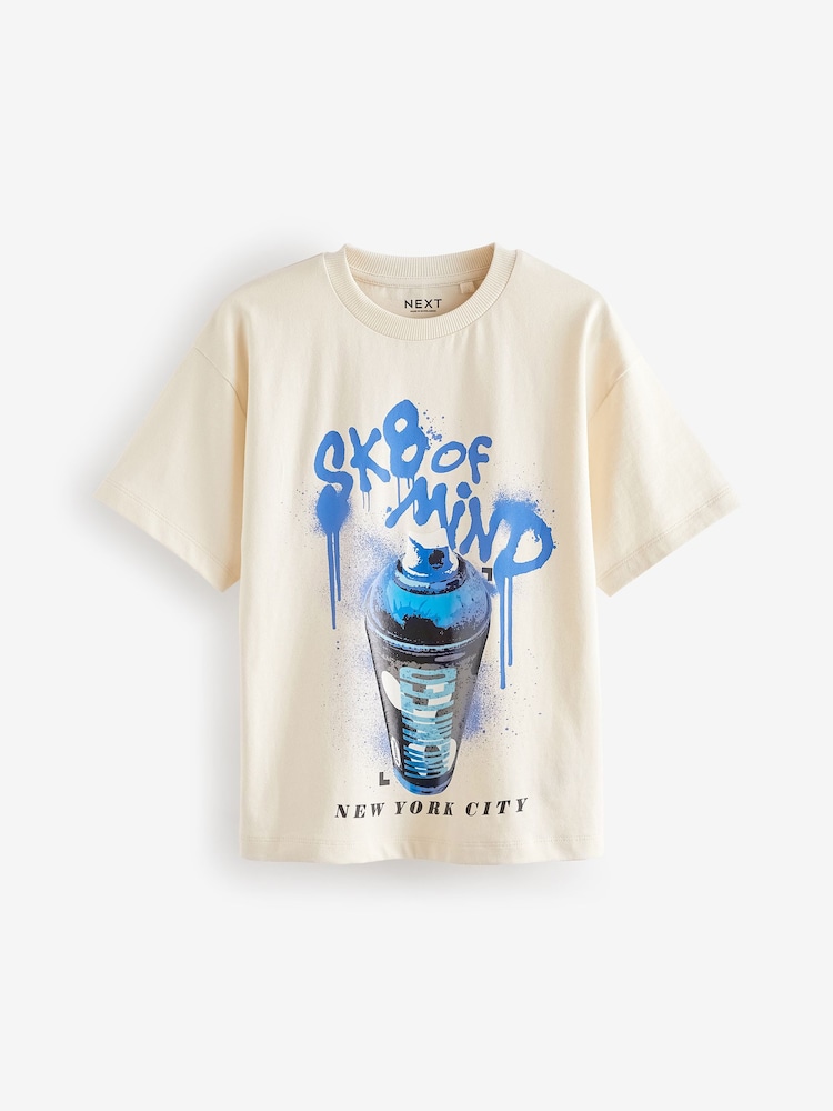 Black/Ecru Graphic Short Sleeve 100% Cotton T-Shirts 2 Pack (3-16yrs) - Image 2 of 6
