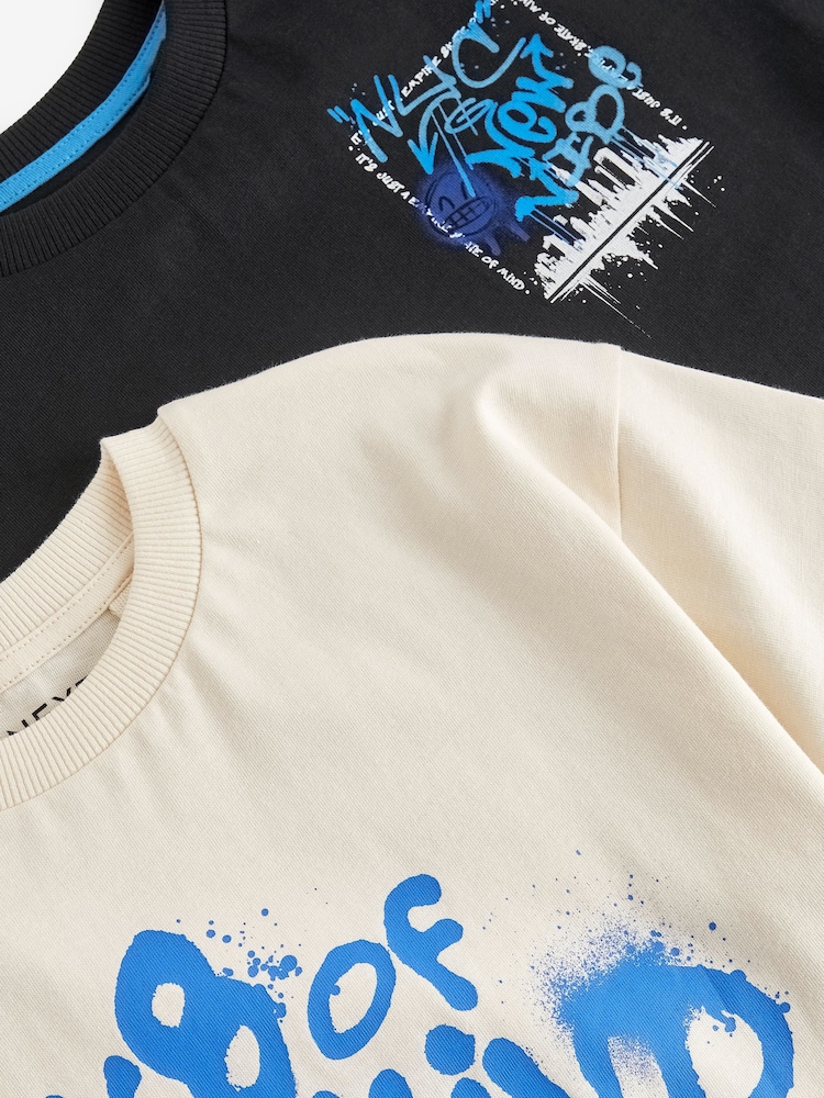 Black/Ecru Graphic Short Sleeve 100% Cotton T-Shirts 2 Pack (3-16yrs) - Image 6 of 6