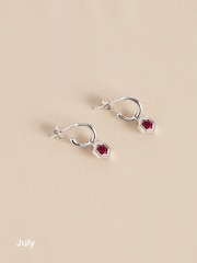 Sterling Silver Hexagon Birthstone Hoop Earrings - Image 10 of 15