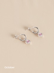 Sterling Silver Hexagon Birthstone Hoop Earrings - Image 13 of 15