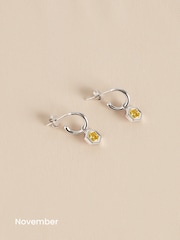 Sterling Silver Hexagon Birthstone Hoop Earrings - Image 14 of 15