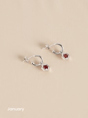 Sterling Silver Hexagon Birthstone Hoop Earrings - Image 4 of 15