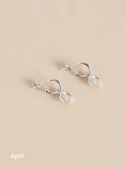 Sterling Silver Hexagon Birthstone Hoop Earrings - Image 7 of 15