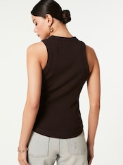 Chocolate Brown Ribbed Racer Tank Vest Sleeveless Top - Image 3 of 6