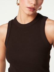Chocolate Brown Ribbed Racer Tank Vest Sleeveless Top - Image 4 of 6