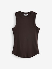 Chocolate Brown Ribbed Racer Tank Vest Sleeveless Top - Image 5 of 6