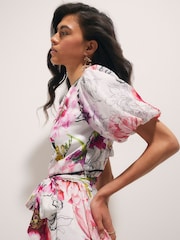 River Island Pink Floral Puff Sleeve Mini Dress - Image 3 of 4