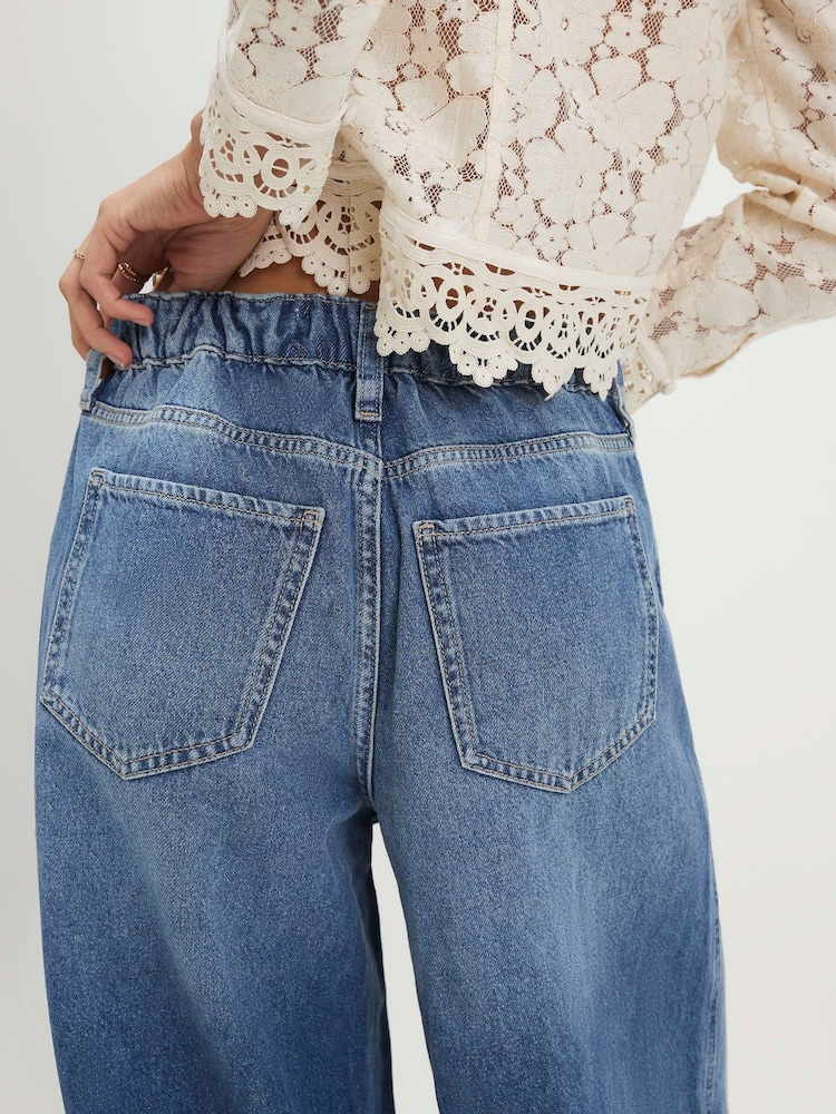 River Island Blue Elasticated Back Wide Leg Jeans - Image 4 of 4 River Island Blue Elasticated Back Wide Leg Jeans - Image 4 of 4