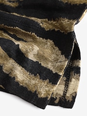 Black/Brown Stripe Slim Fit Premium 100% Linen Crew Neck Short Sleeve T-Shirt - Image 6 of 8