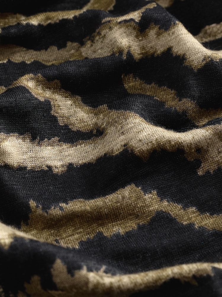 Black/Brown Stripe Slim Fit Premium 100% Linen Crew Neck Short Sleeve T-Shirt - Image 8 of 8
