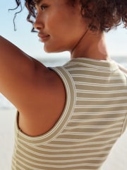 Khaki Green/Ecru Ribbed Racer Tank Vest Sleeveless Top - Image 5 of 5