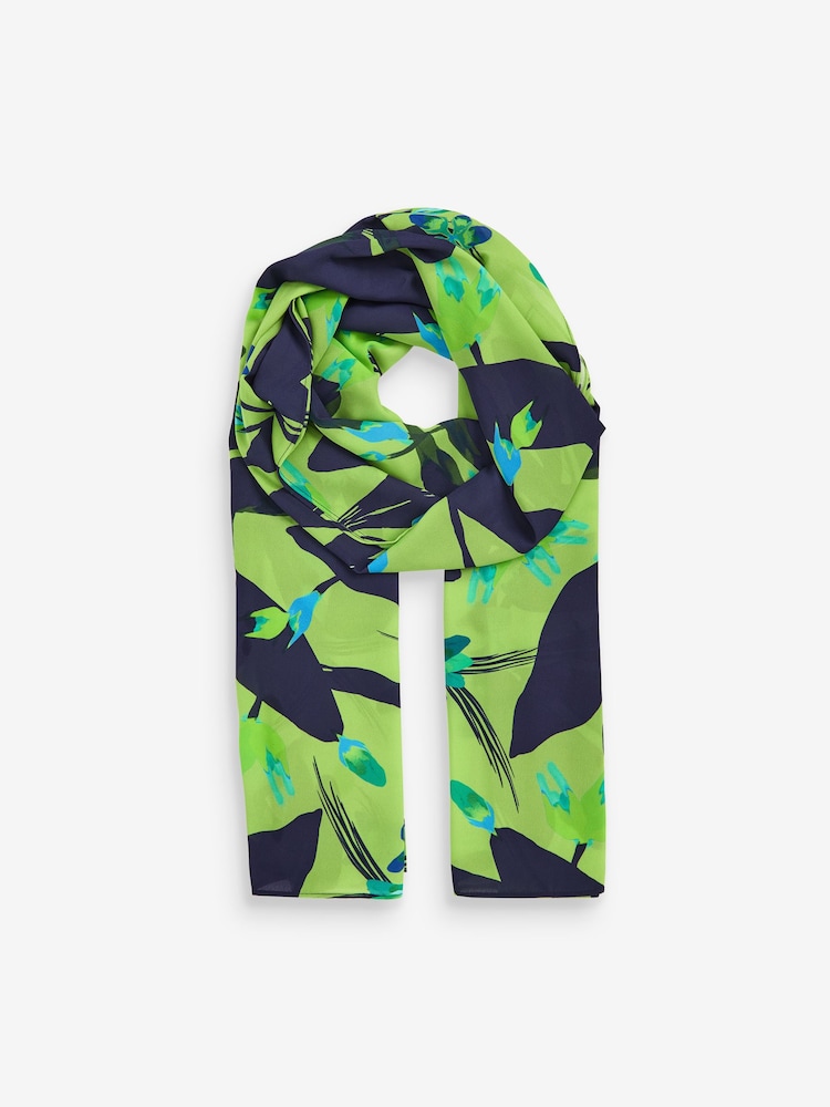 Bright Green Floral Co-ord Chiffon Head Scarf - Image 4 of 5