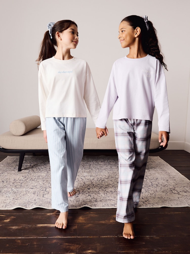 Blauw/ecru - Geweven pyjama's met wijde pijpen 2 verpakking (3-16jaar) - Afbeelding 1 van 6 Blauw/ecru - Geweven pyjama's met wijde pijpen 2 verpakking (3-16jaar) - Afbeelding 1 van 6