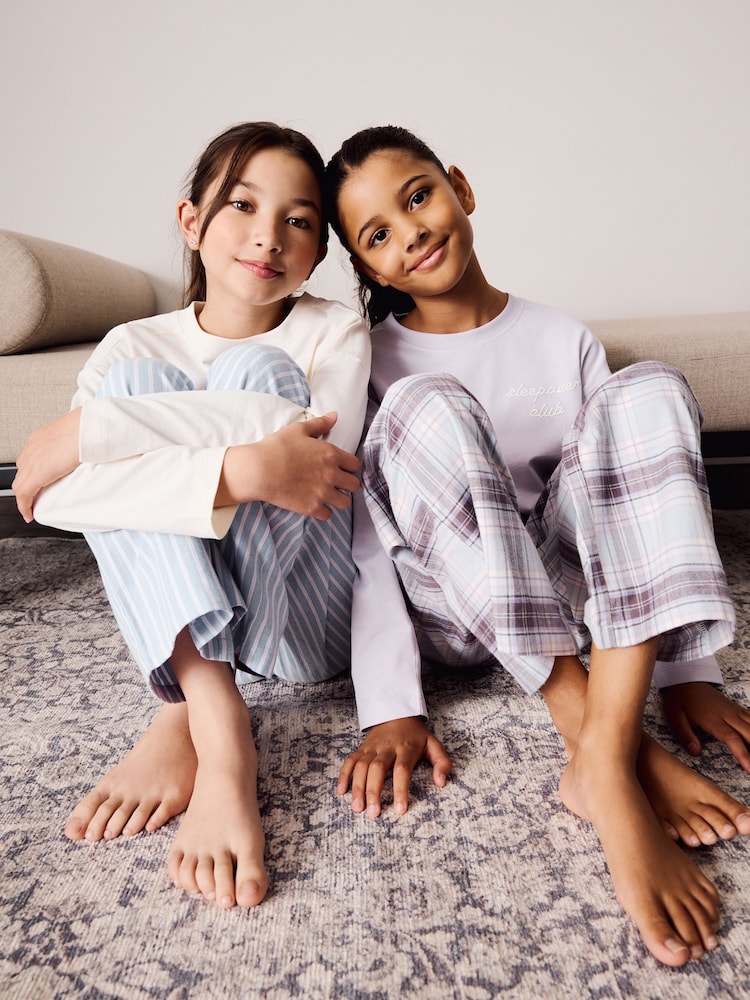 Blauw/ecru - Geweven pyjama's met wijde pijpen 2 verpakking (3-16jaar) - Afbeelding 2 van 6 Blauw/ecru - Geweven pyjama's met wijde pijpen 2 verpakking (3-16jaar) - Afbeelding 2 van 6