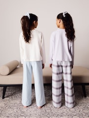 Blauw/ecru - Geweven pyjama's met wijde pijpen 2 verpakking (3-16jaar) - Afbeelding 3 van 6