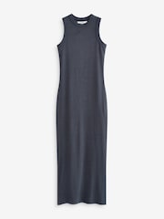 Washed Indigo Blue Sleeveless Racer Neck Ribbed Maxi Dress - Image 5 of 6