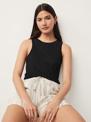 Black 100% Linen Lightweight Round Neck Vest - Image 1 of 6