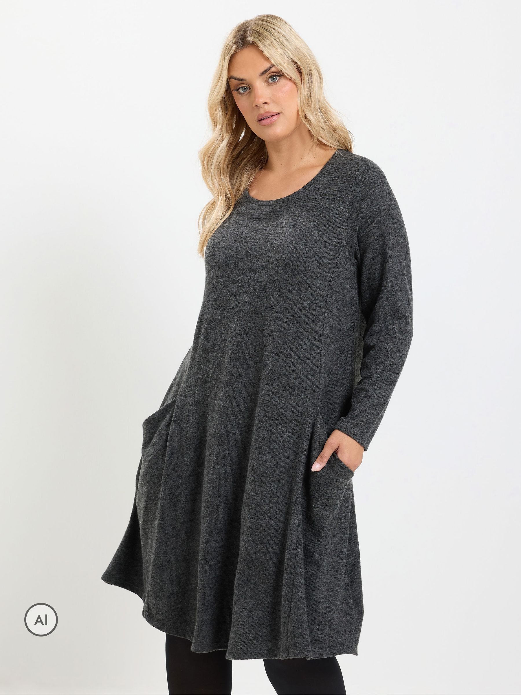 Yours Women's Grey Soft Touch Pocket Swing Dress In | : 26/28 - Image 2