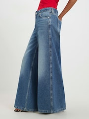River Island Blue Petite Elasticated Back Wide Leg Jeans - Image 3 of 5