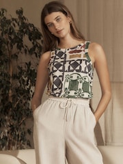 Multi 100% Linen Lightweight Round Neck Vest - Image 3 of 7