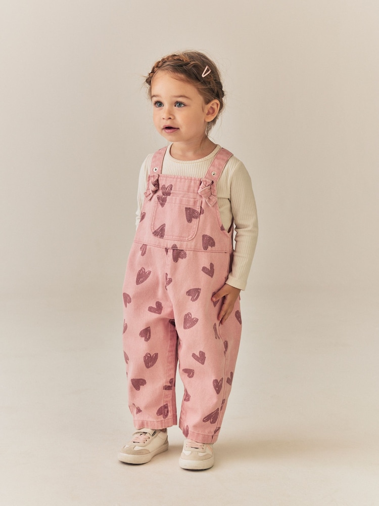 Imprimé cœur rose - Salopette en denim (3 mois à 7 ans) - Image 1 de 4