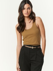 Ochre Yellow Premium Ribbed Scoop Tank Vest Sleeveless Top - Image 1 of 6