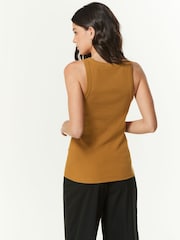 Ochre Yellow Premium Ribbed Scoop Tank Vest Sleeveless Top - Image 3 of 6