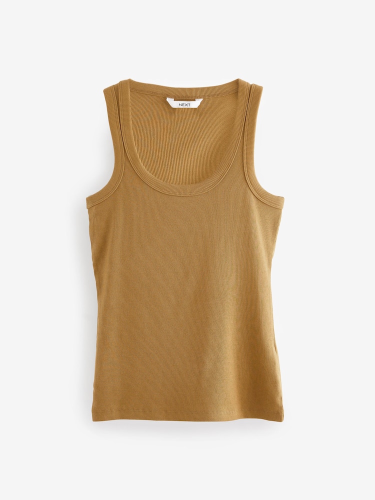 Ochre Yellow Premium Ribbed Scoop Tank Vest Sleeveless Top - Image 5 of 6