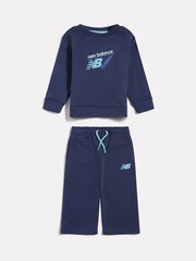 New Balance Blue Running French Terry Crew And Straight Joggers Set - Image 1 of 4