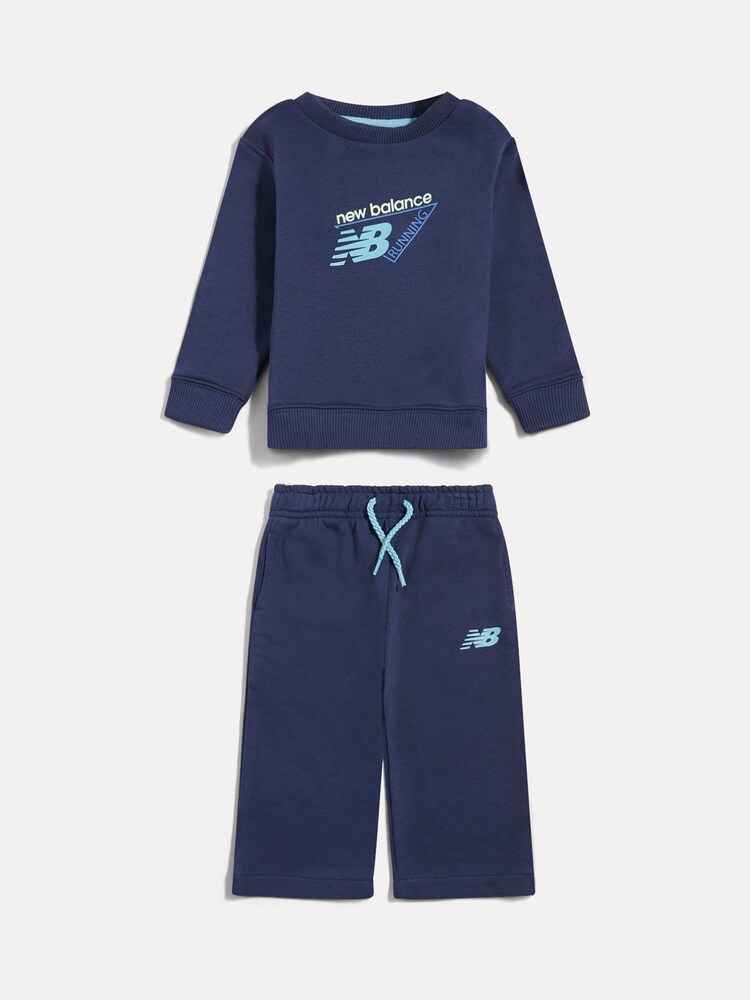 New Balance Blue Running French Terry Crew And Straight Joggers Set - Image 1 of 4